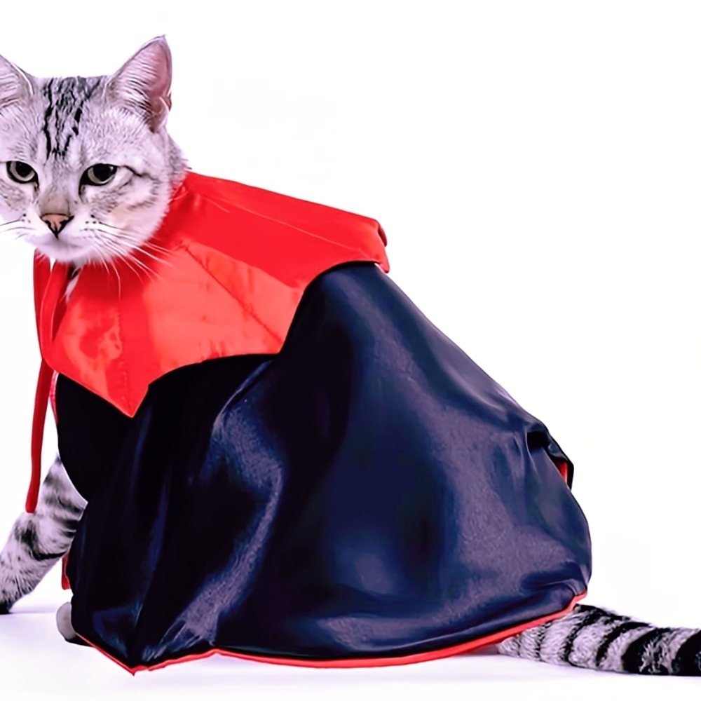Elegant Red and Black Halloween Cat Cape